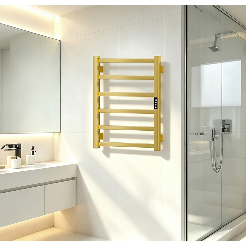 D46 Black/Gold Wall-Mounted Ladder-Style Heated Towel Rail