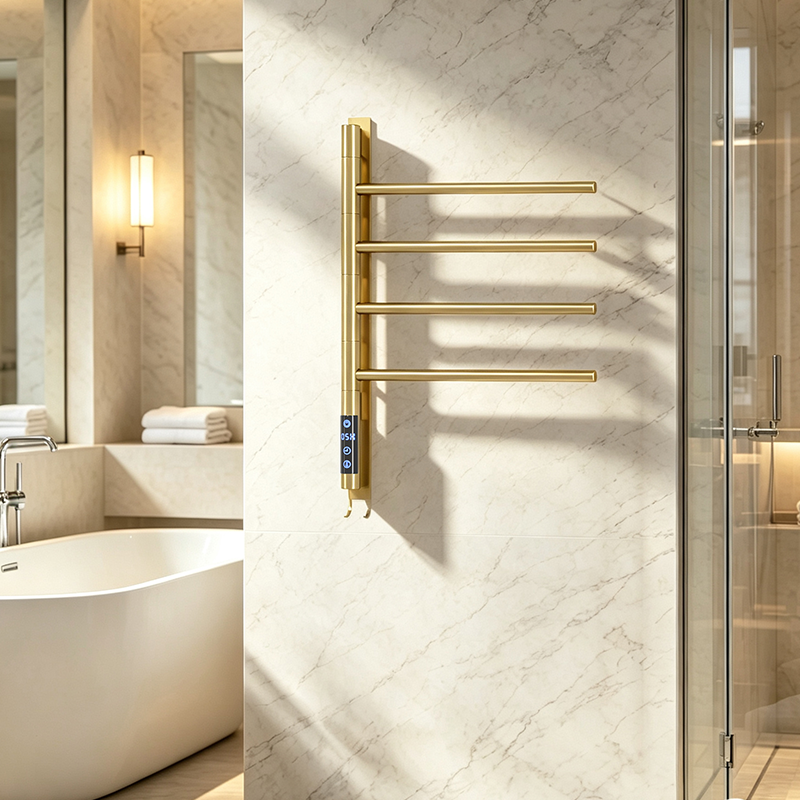 F42 Black Wall-Mounted Swivel Heated Towel Rail