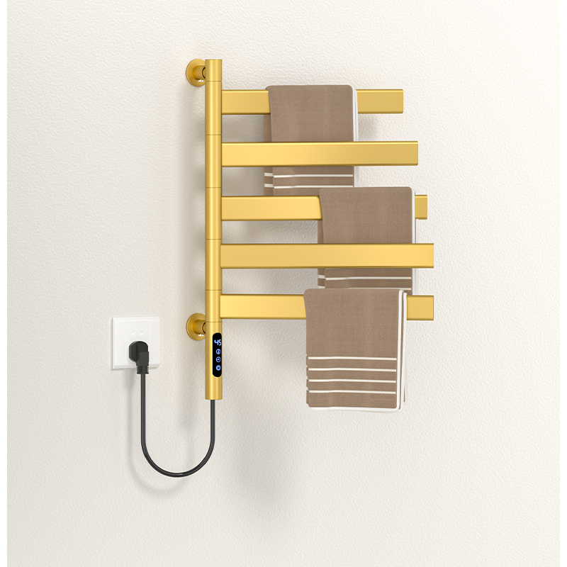 F55 Black Wall-Mounted Swivel Heated Towel Rail