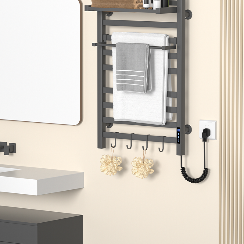 F66 New SKU Black Wall-Mounted Foldable Heated Towel Rail