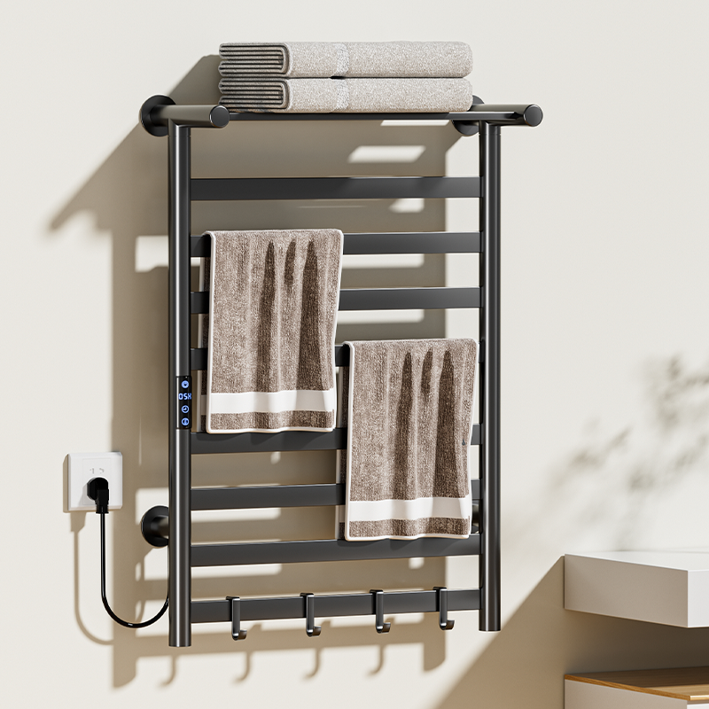 D46 Black/Gold Wall-Mounted Ladder-Style Heated Towel Rail